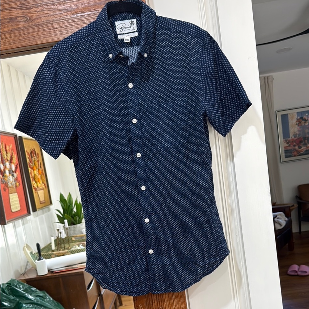 Bonobos Slim Fit Lightweight Cotton Navy Blue SS Shirt